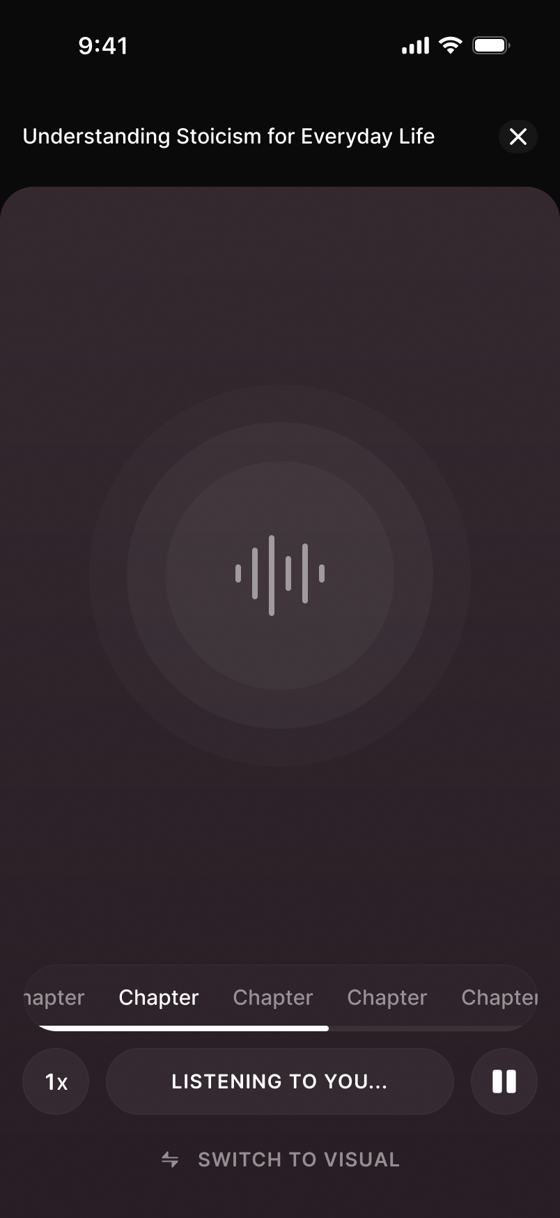A Roe lesson playing as audio, with chapters and playback controls