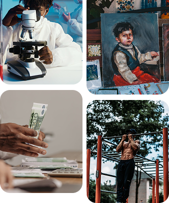 A grid of learning topics: science, art, finance, and fitness